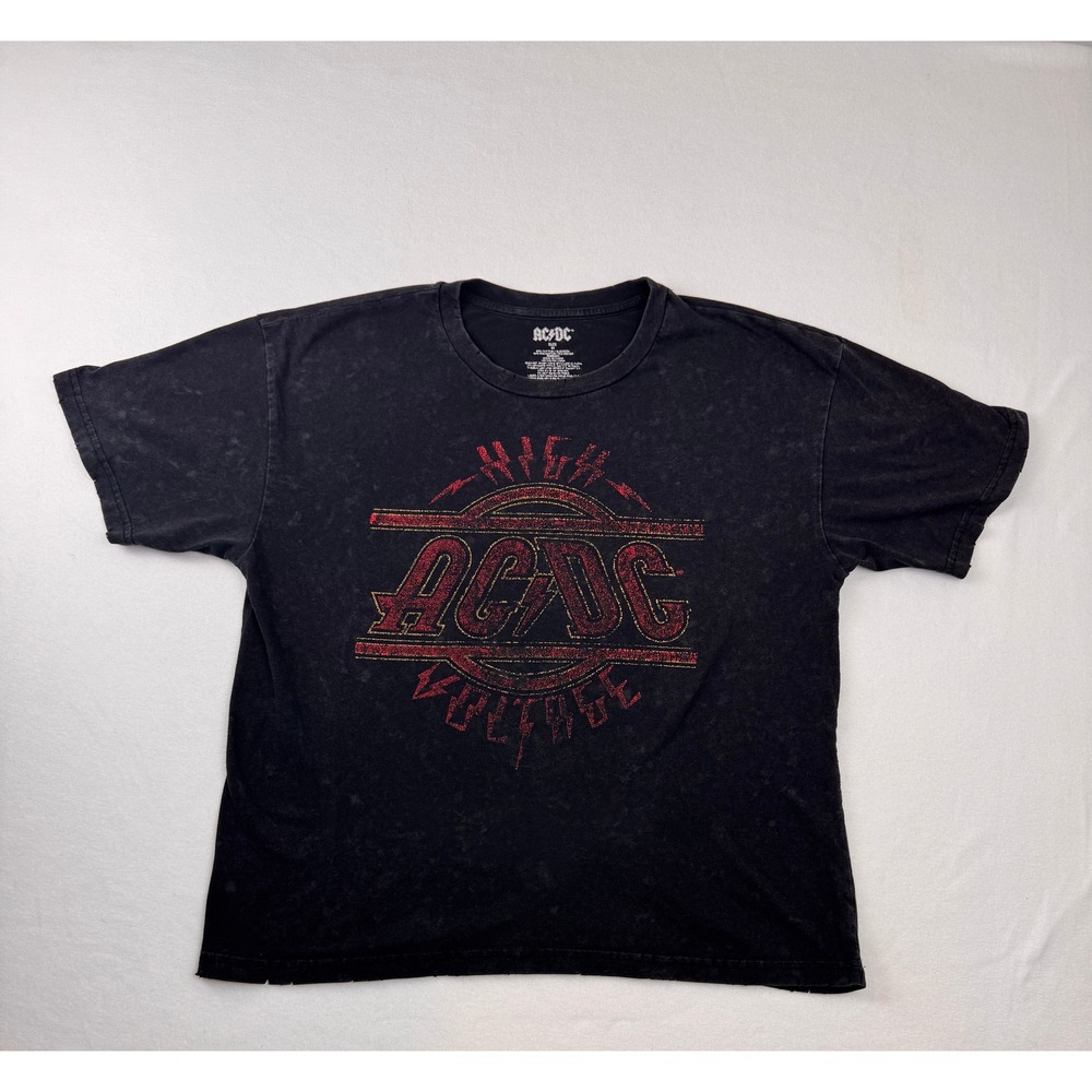 AC/DC High Voltage European Tour 1976 Band Tee Black Graphic T-Shirt Men's M